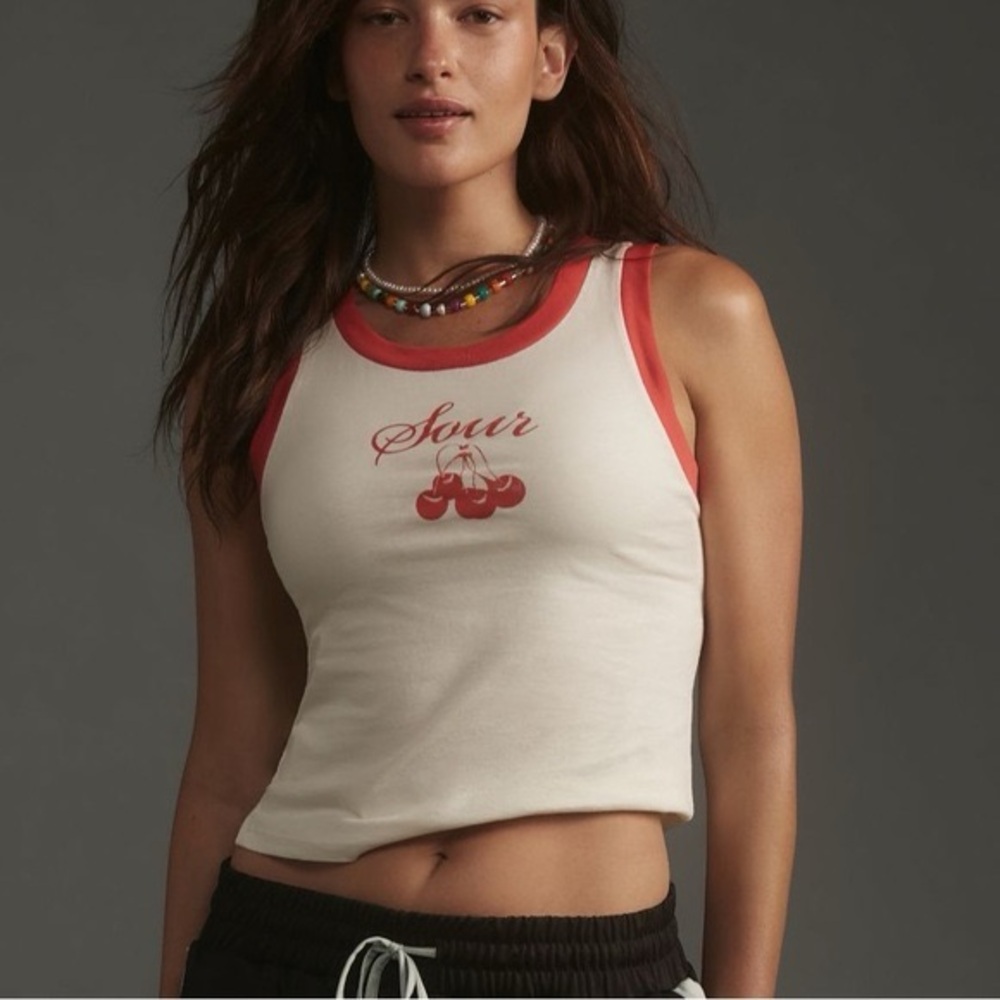 Anthropologie Letluv sour cherries ringer top